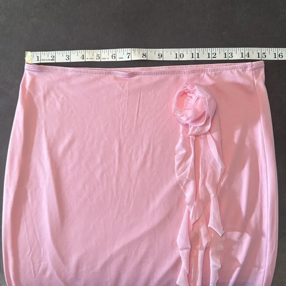 Pink 2 Piece Set Off the Shoulder Long Sleeve Crop Top & Skirt Size L NEW